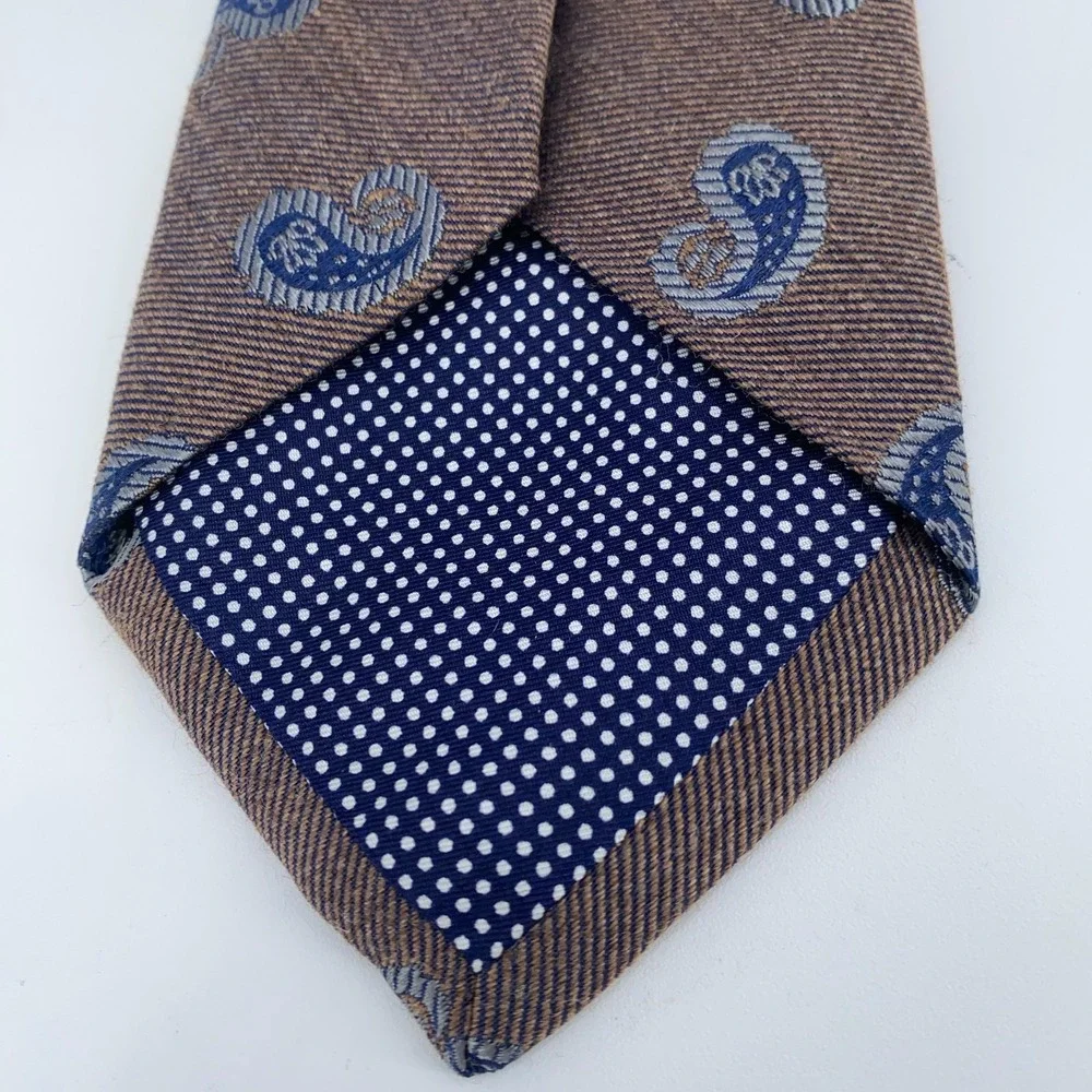 Eton Tie‎ Mens One Size Brown Blue Paisley Wool Luxury Classic Fit Necktie